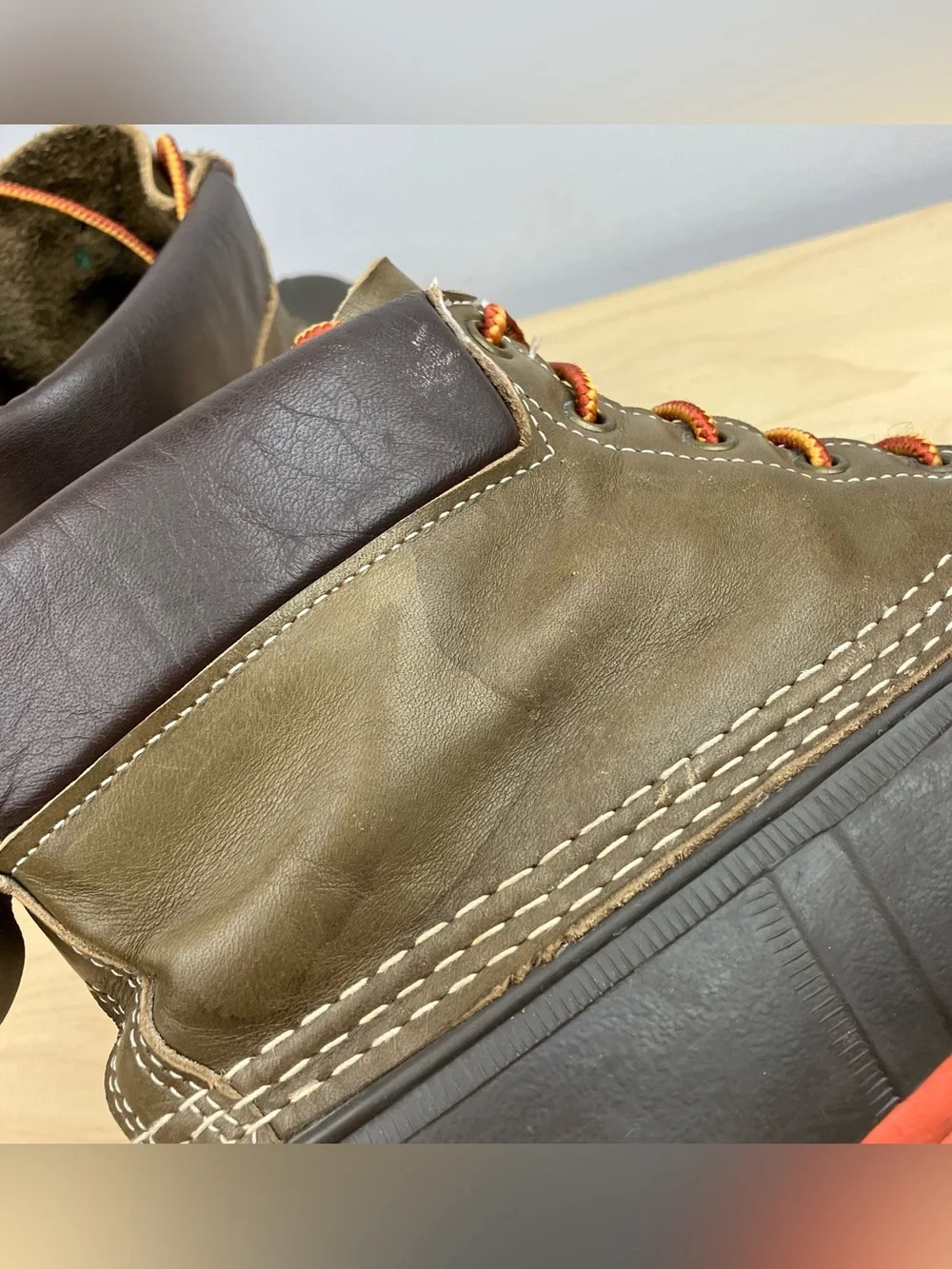 L.L. Bean Men’s Size 11.0 M Unlined 7” Duck Boots Olive Green Leather Lace Up